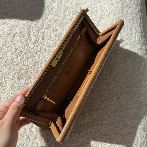 Prada Tan Leather Pouch with Gold Logo - Picture 6 of 9